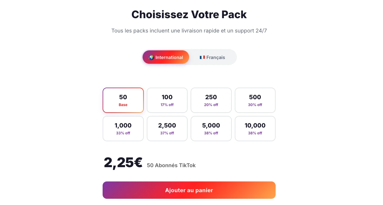 Packs pour acheter followers TikTok sur Followers-Lab